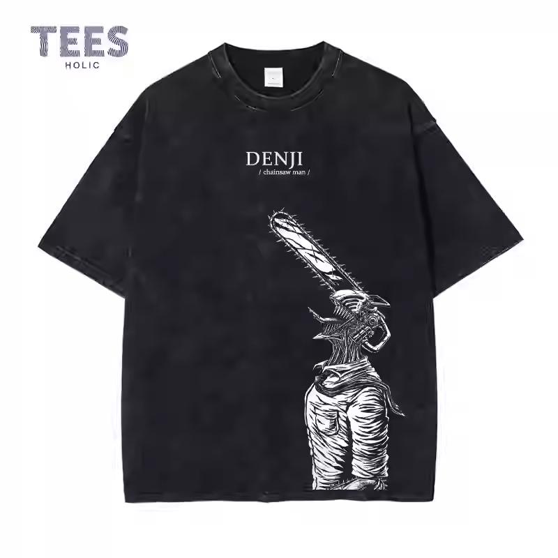 Anime Chainsaw Man Tshirt Denji Power Makima Aki Graphic T Shirt Mens Clothing Short Sleeve Tee Cotton Washed Oversized Tshirt