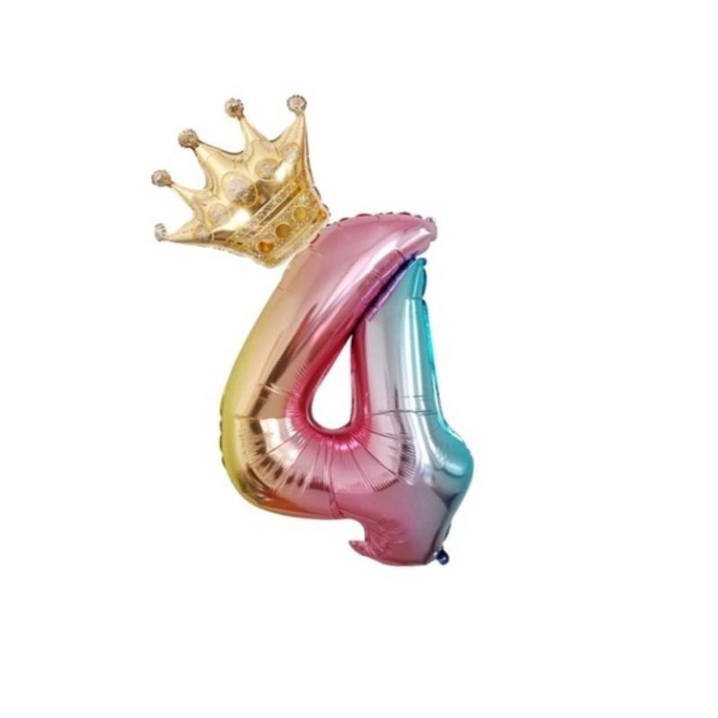 32-дюймовый + 16-дюймовый номер Корона, воздушный шар из алюминиевой фольги, Радужный номер, воздушный шар, украшения для дня рождения, 0-9 цифр, шар