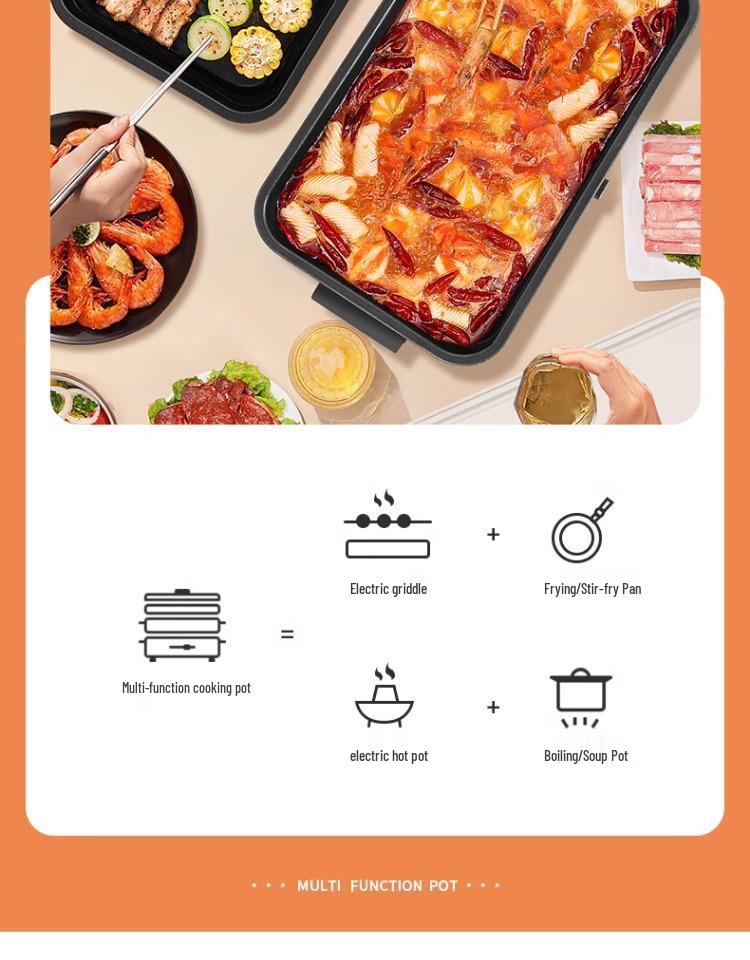 Multi-Function Electric Grill & Hot Pot Combo for Indoor BBQ and Baking