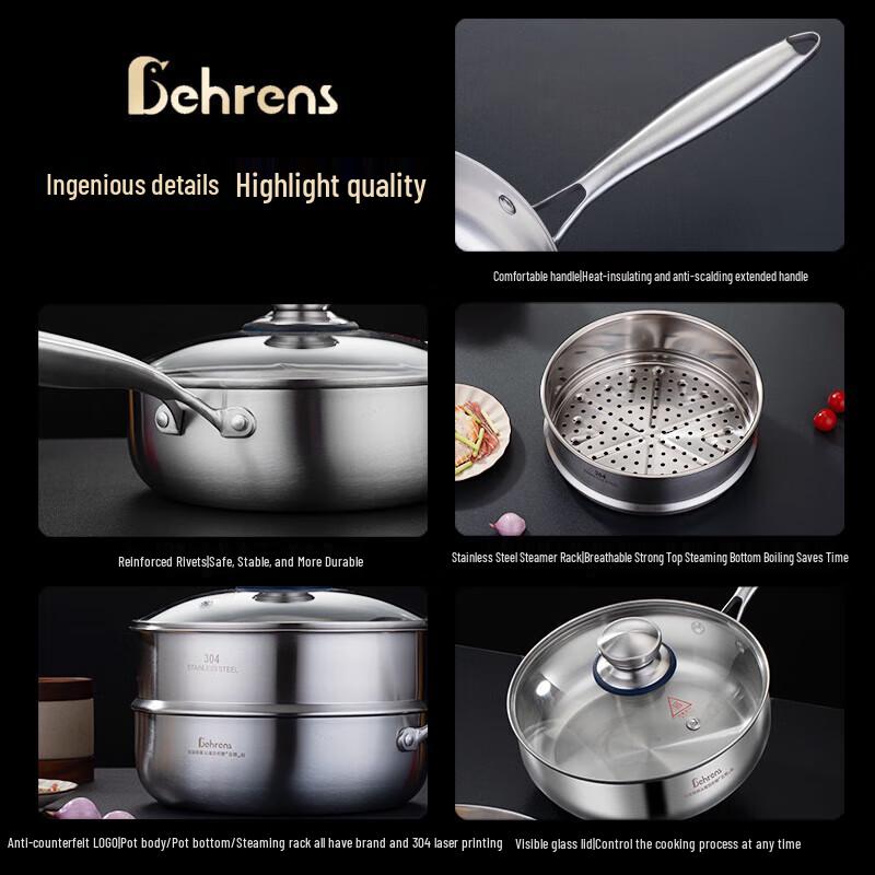 Beilunsi 24cm Multi-functional 304 Stainless Steel Pot