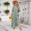 Women Summer Casual Floral Print O Neck Dress High Waist Loose Large Size Ankle Length Middle Long Sleeve Spring Dress