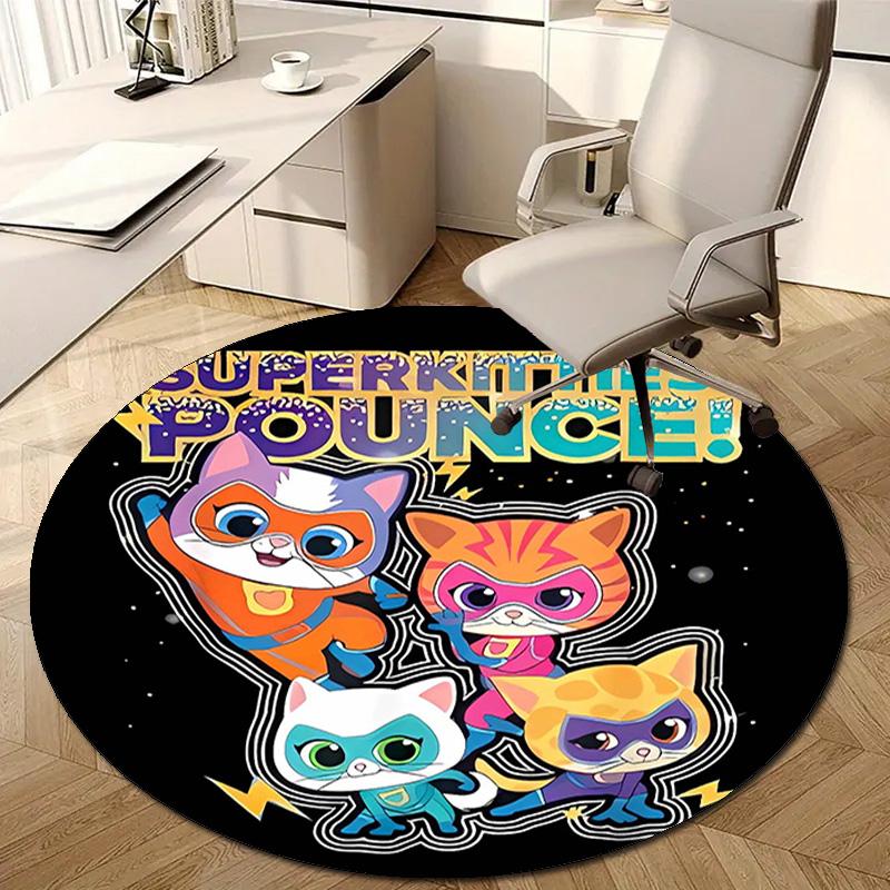 1pc Super Kitties Adventures3 Design Printed Area Round Carpet for Bedroom Living Room Home Decor Rugs Mat Non Slip Mat Rug for Bedside