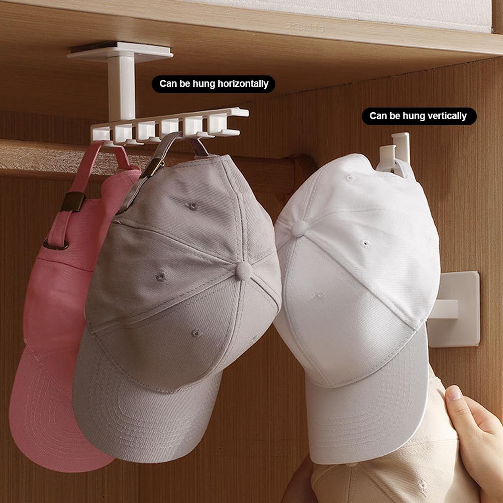 No Punching 6 Hooks Hat Holder Wall Mount Baseball Cap Multifunctional Hanger Wardrobe Hat Storage Hooks