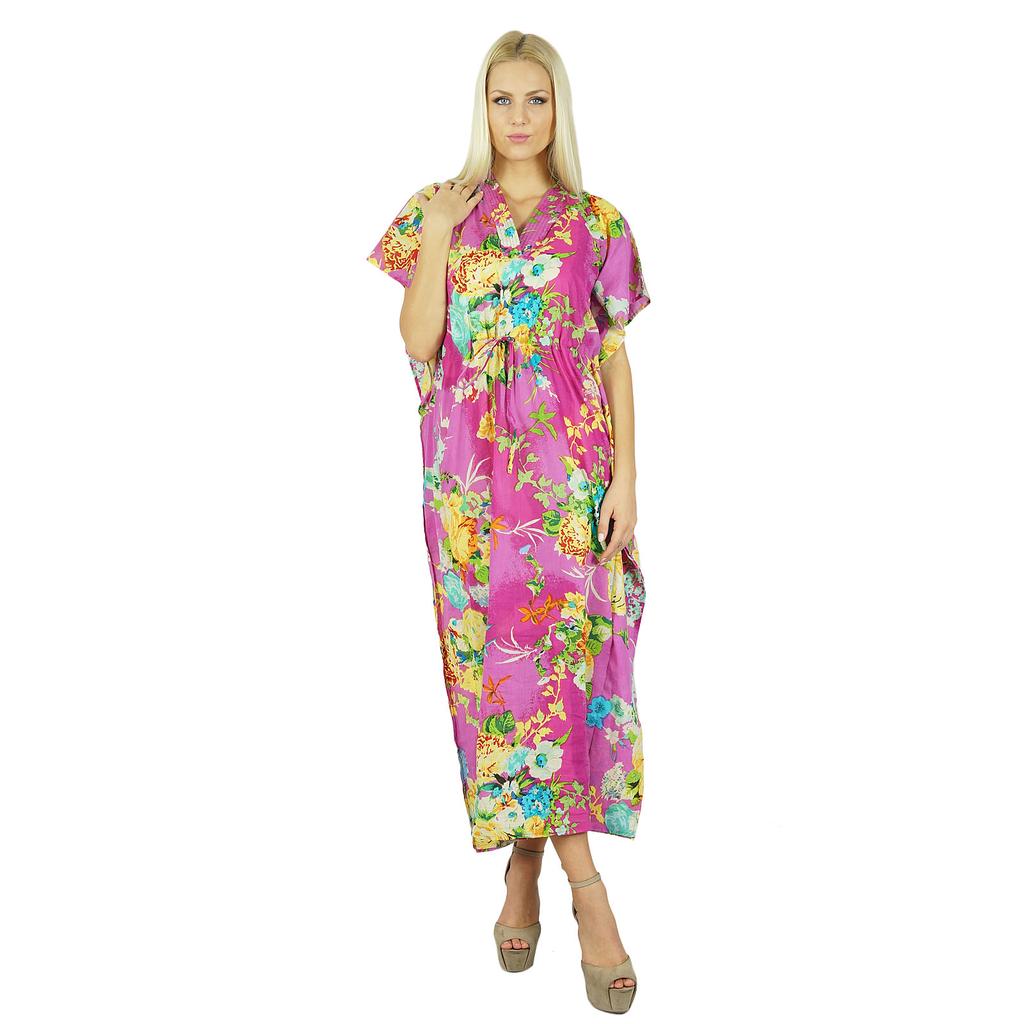 Bimba Женский длинный хлопковый кафтан с цветочным принтом Ночная рубашка Классический кафтан Платье