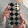 Black Checkered Grid Women Girls Vortex Phone Case for Samsung Galaxy S25 Edge S24 S23 S22 S21 S20 FE Plus Ultra Shell Cover