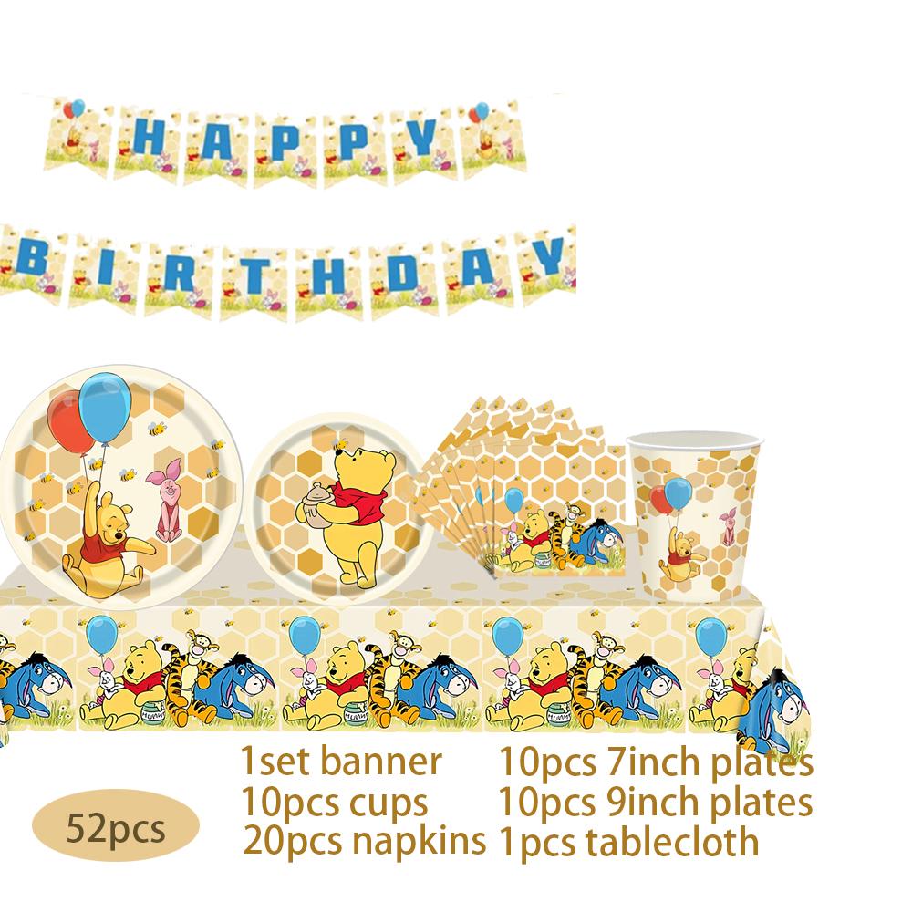 Winnie The Pooh Birthday Party Decoration Paper Cup Plates Napkins Table Cover Balloons Banner Serves 10 Guests Baby Shower