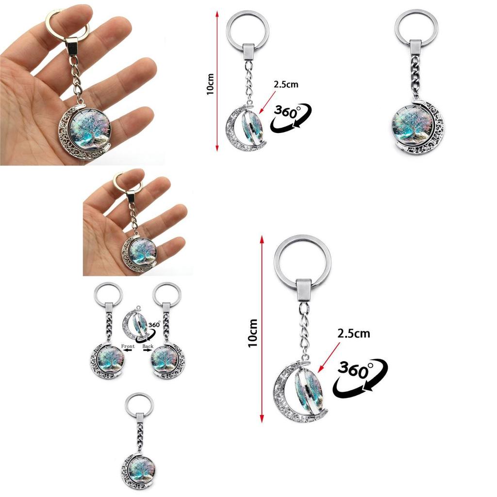 Узор Древо Жизни Двусторонний Вращающийся Кулон-Луна Брелок Металлическое Кольцо для Ключей Креативный Маленький Подарок Цинковый Сплав