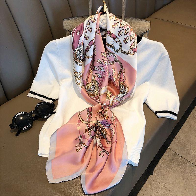 Весна/лето Новый женский шелковый шарф 90 * 90 см Имитация шелкового твила квадратный шарф Модный принт большой квадратный шарф профессиональный шарф