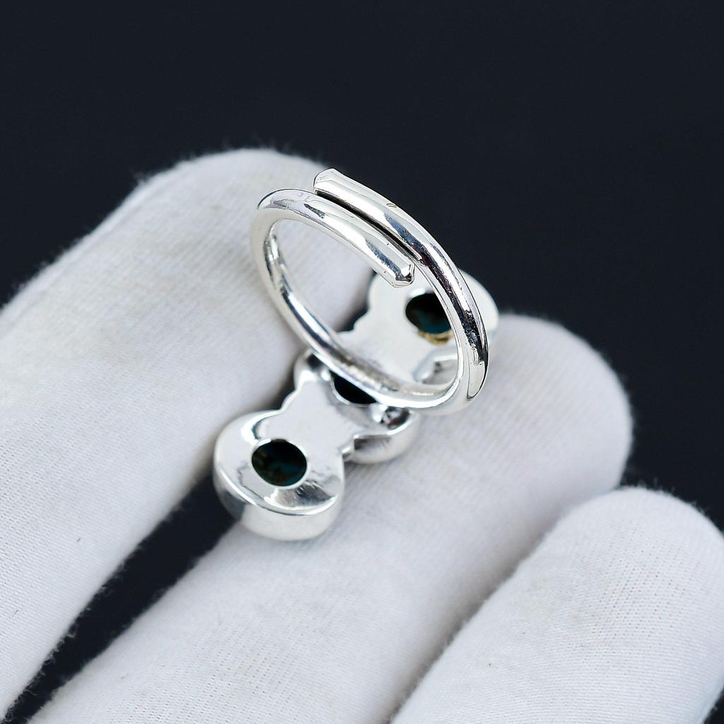 Кольцо из серебра 925 пробы с голубой медью и бирюзой, регулируемое — подходит для размеров США от 6 до 10 — украшения ручной работы в стиле бохо для женщин и мужчин, подарки на День святого Валентина