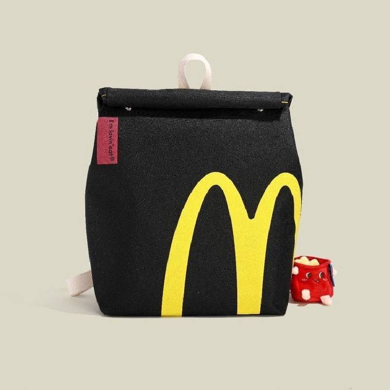 Mcdonalds Letter Print Cotton Canvas Backpack For College Students With Durability And Inner Pocket