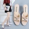 Women's Summer Clip On Middle-High Heel Slippers Casual Fish Mouth Bow Outdoor Slim Heels Sandals 35-42
