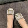 Cowhide Version~ Rhinestone Silver Genuine Leather Mary Jane Single Shoes Women's Buckle Soft-soled Ladyshoes French Flat Shoes Small Leather Shoes