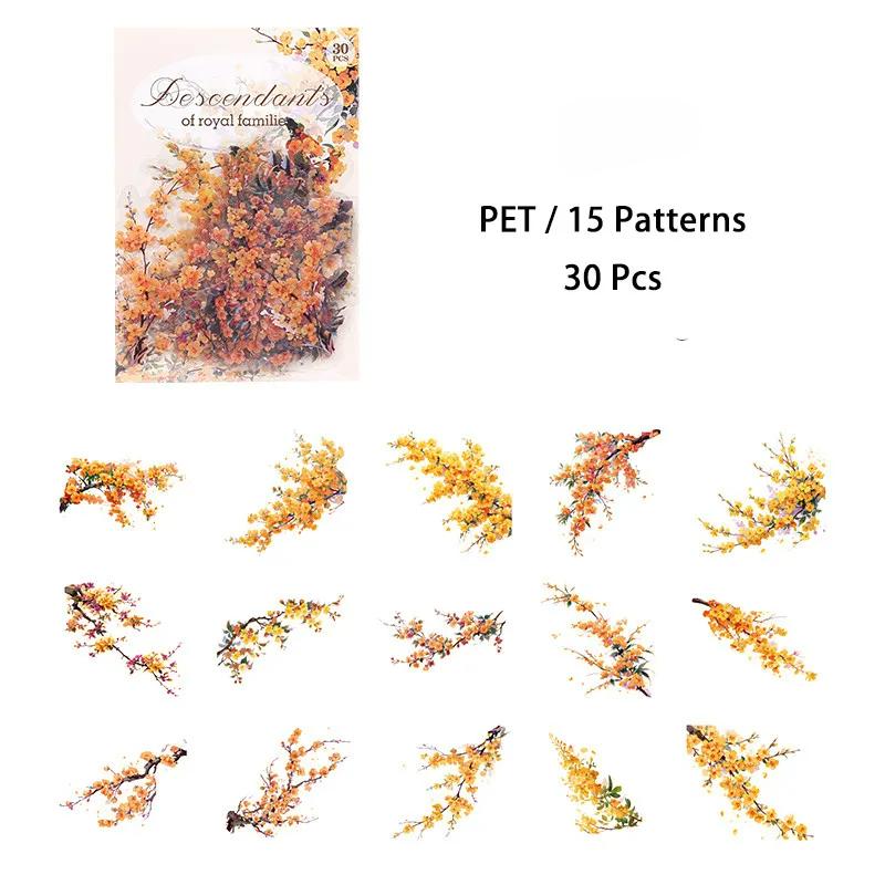 30pcs/pack PET Plants Flowers Stickers DIY Scrapbooking Planner Collage Diary Supplies Aesthetics Sticker Stationery
