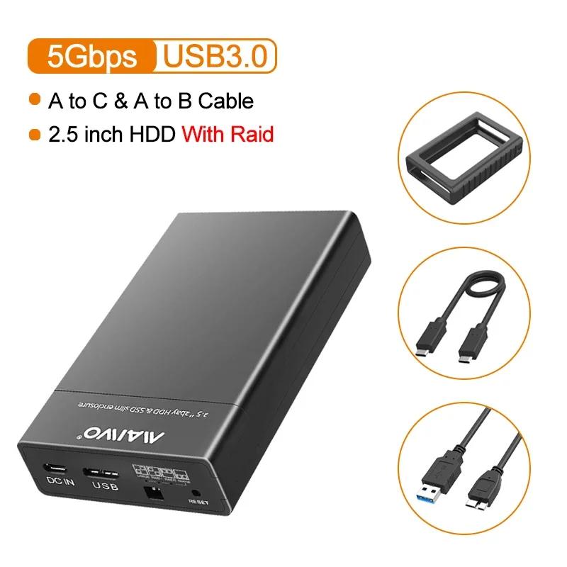 MAIWO 2.5 HDD SSD Case SATA to USB 3.0 Adapter Case HD External Hard Drive Enclosure for Disk HDD with 4 RAID Modes for PC Case