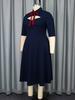 AOMEI Темно-синие миди-платья А-силуэта с короткими рукавами, винтажные наряды 90-х для женщин, повседневная рабочая одежда