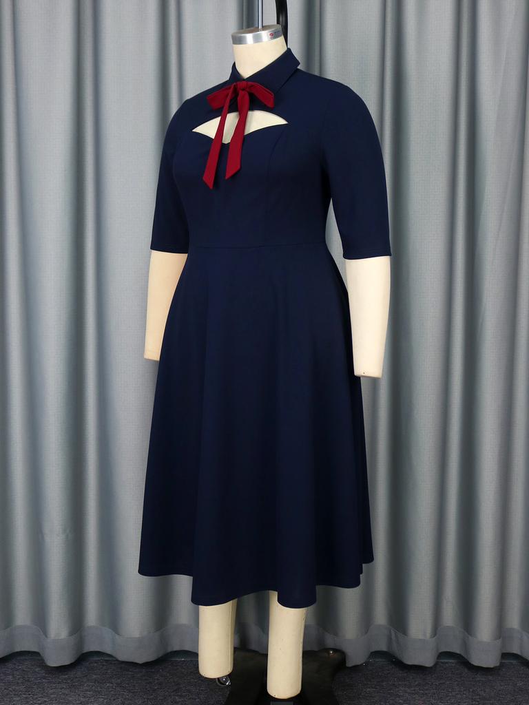 AOMEI Темно-синие миди-платья А-силуэта с короткими рукавами, винтажные наряды 90-х для женщин, повседневная рабочая одежда