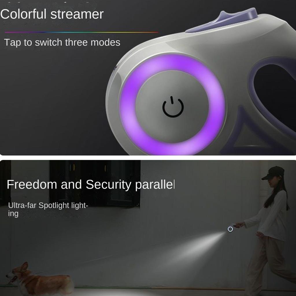 Retractable Dog Walker Retractable Leash for Small and Medium-sized Dogs With Flashlight and Ambient Light Nighttime Safety