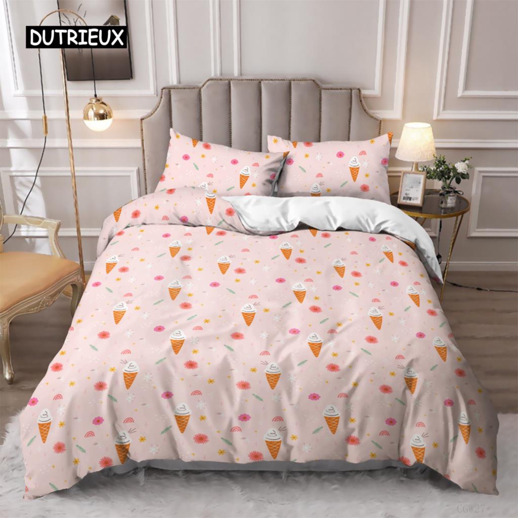 Ice Cream Duvet Cover Collection Colorful Ice Cream Sweet Style Bedding Collection For Kids Girl Microfiber Summer Queen King Size Quilt Cover