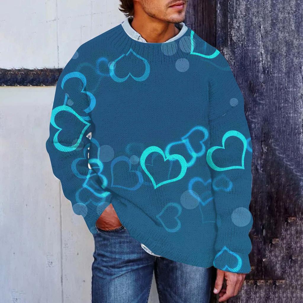 Мужской свитер с принтом ко Дню святого Валентина, толстовка с круглым вырезом, свободный топ с длинными рукавами