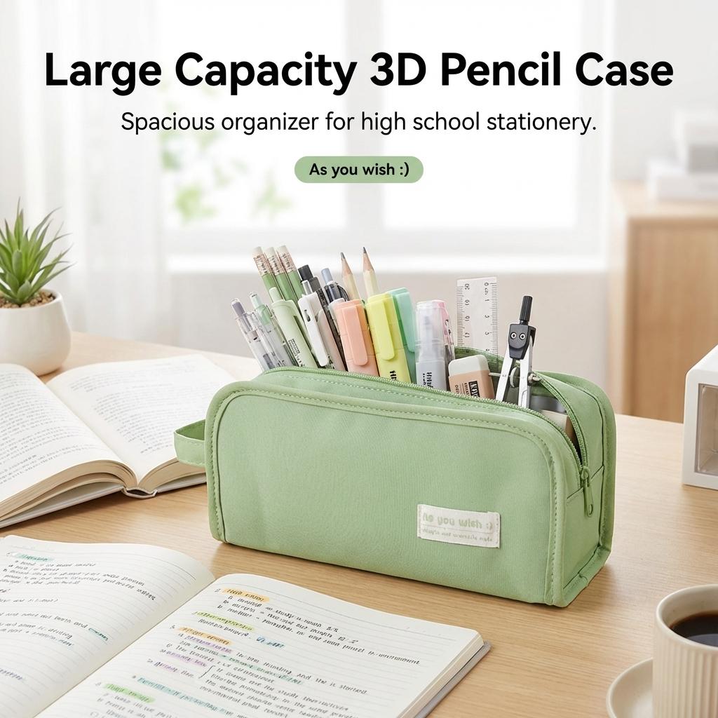 Large Capacity Pencil Case For High-School Students Waterproof Polyester Storage Bag With Multi Compartments