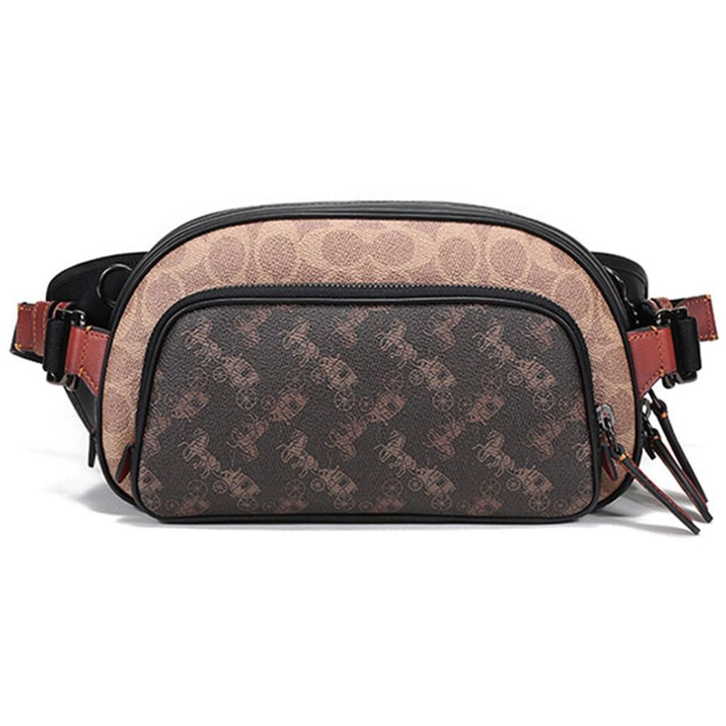 Coach Сумка-пояс 26 Узор с тележкой Повседневная холщовая кожаная сумка-маффин Наплечная сумка через плечо Поясная сумка на грудь Средние мужские сумки Черный Коричневый C1063-JIS2K