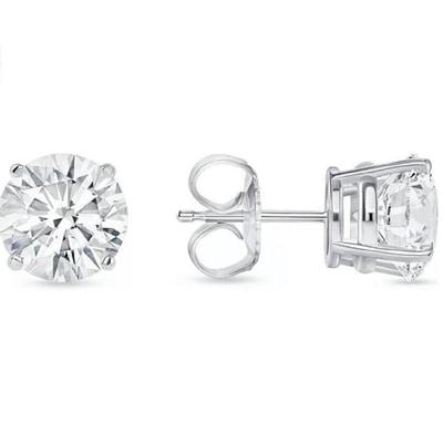 Jewels Prim 4.00 карата Круглый огранки VVS1/D Лабораторно выращенные серьги-пусеты 14K Белое золото 8 мм Пусеты