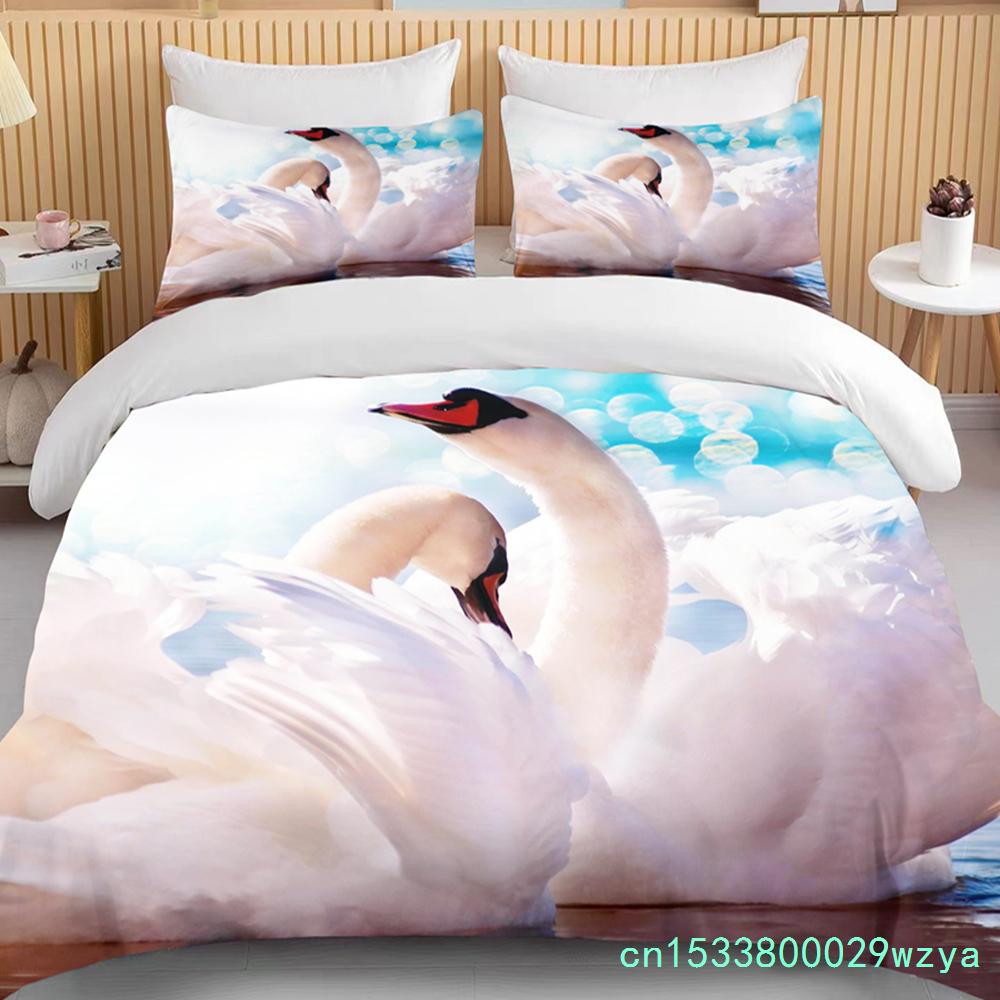 10 Sizes The Lover White Swan Bedding Sets Animal Duvet Quilt Cover Set Blue Pink Comforter Bed Linen And Pillowcase Duvet