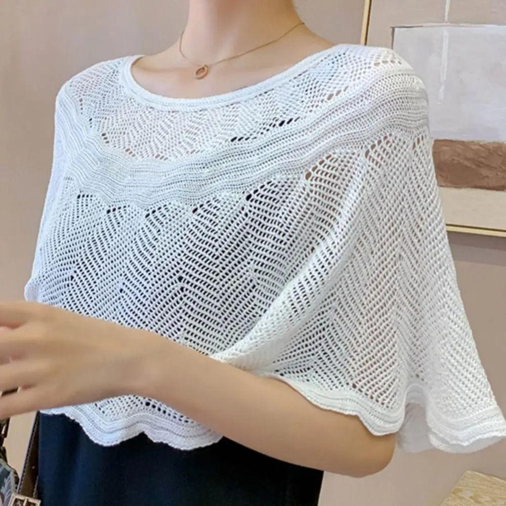Breathable Knitted Shawl Solid Color Sunscreen Blouse Pullover Neck Guard Cloak Scarf Spring