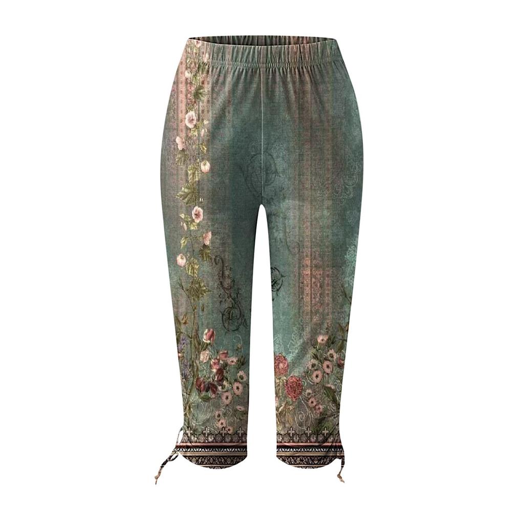 Женские летние повседневные брюки с принтом, велосипедные короткие эластичные талии, повседневные узкие леггинсы для отпуска, укороченные брюки