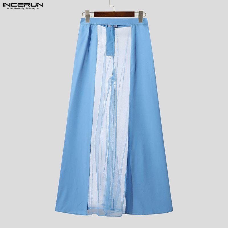 INCERUN Мужские брюки с широкими штанинами, на молнии, с сетчатой полупрозрачной вставкой на талии