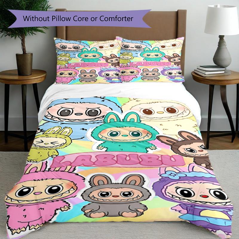 3pcs Duvet Cover Set (1*Duvet Cover + 2*Pillowcase, Without Core), Labubu Print Bedding Set, Bedroom Decor, All‑Season, Birthday Gift