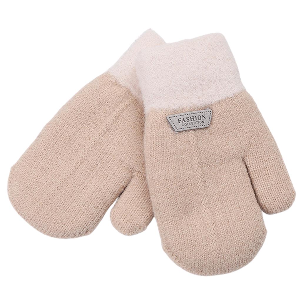 Детские двойные зимние теплые многослойные вязаные перчатки с толстыми пальцами и полной строчкой, варежки