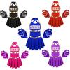 Girls Carnival Party Halloween Cosplay Cheerleading Uniform Outfit Sleeveless Crisscross Back Dress + Flower Balls