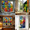 Privacy Window Film Static Cling Film, Full Blackout, Colorful Geometric UV Reusable Glass Blocking, Heat Insulation Sticker for Home Office Shield