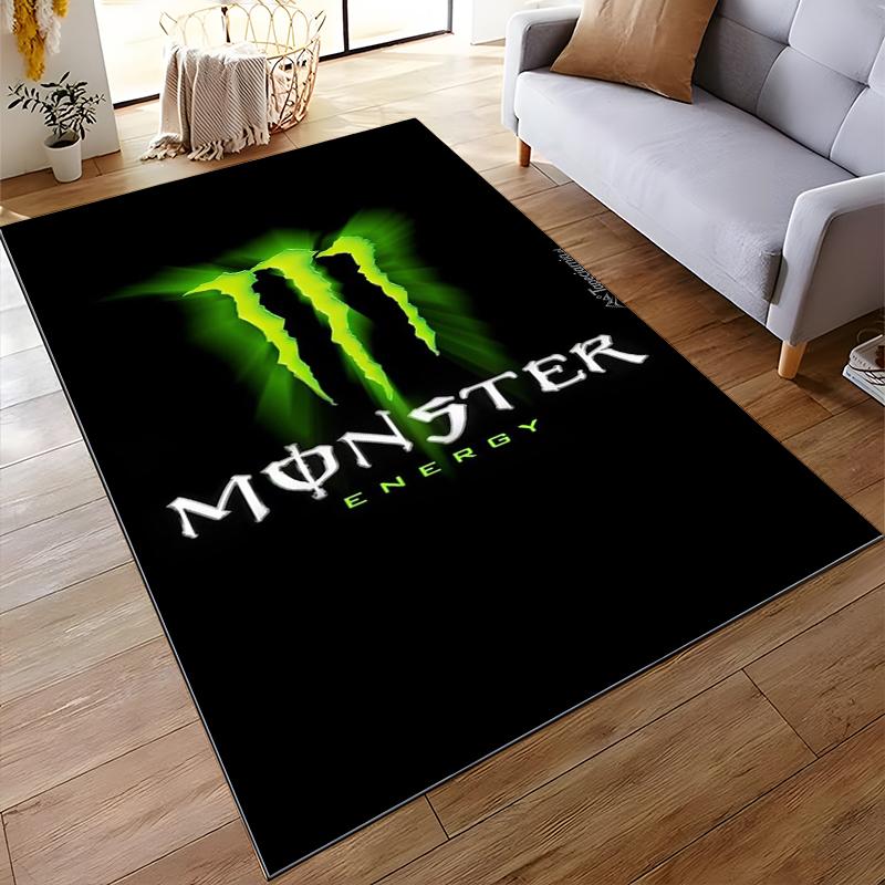 Зеленый логотип Monster Energy на черном коврике Нескользящий коврик, подходящий для гостиной и спальни под диваны