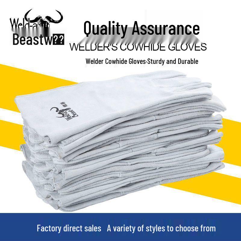 Сварочные перчатки из коровьей кожи, термостойкие - Защита от ожогов, износостойкие, длинные, для защиты труда