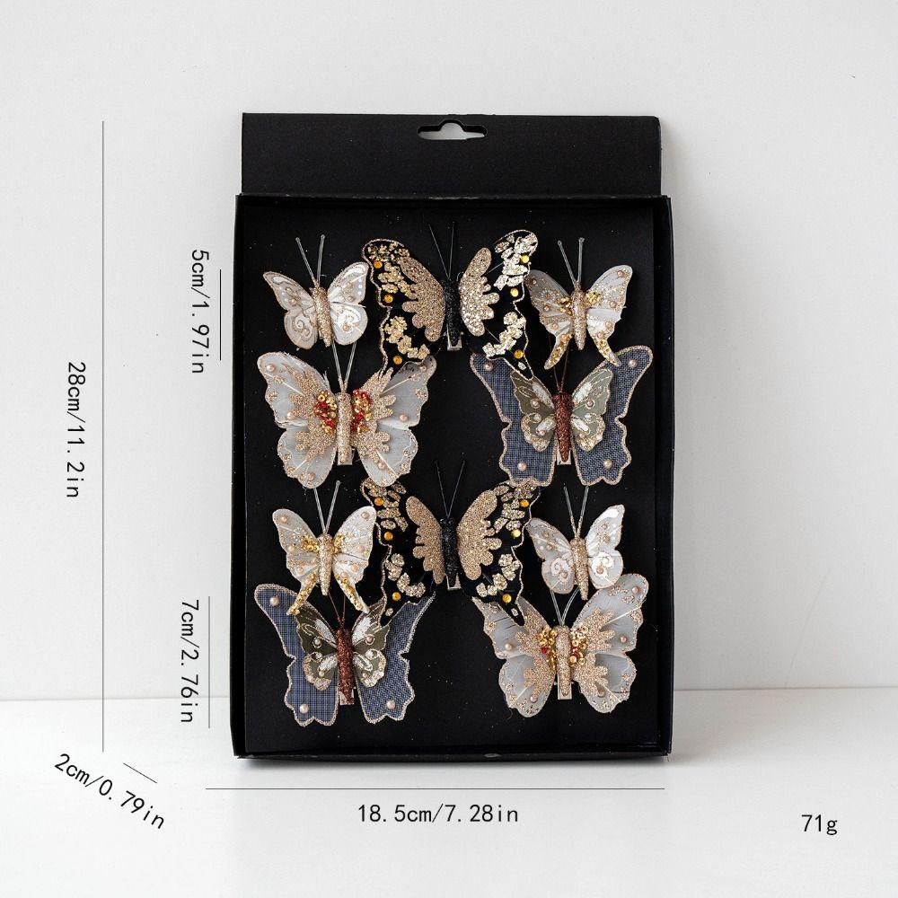 5-7cm Butterfly Christmas Decoration Plastic Feather Colorful Simulation Butterfly Pendant Handmade with Clip
