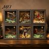 Wooden Landscape Ornament Christmas Snowy Night Light Picture Frame, Vintage Frame 3D Mini Lighted Shadow Box Lamp, Desktop Atmosphere Decor