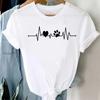 Womens Dog Heartbeat Print Tshirt Harajuku Style ShortSleeve Casual Womens Tshirt Street Style Top Beauty Apparel