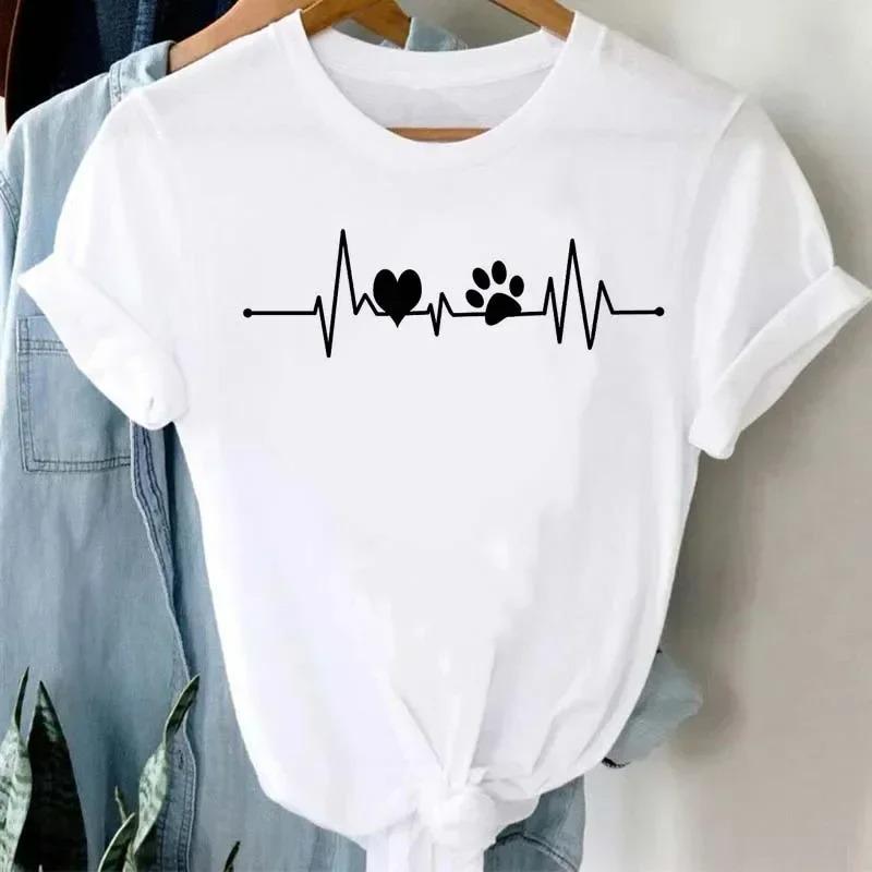 Womens Dog Heartbeat Print Tshirt Harajuku Style ShortSleeve Casual Womens Tshirt Street Style Top Beauty Apparel