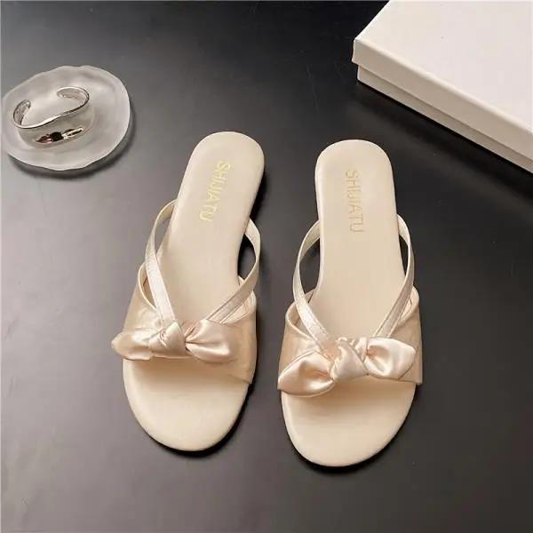 Шлепанцы Женские Летние Плоская Подошва Женские Роскошные Сабо Домашние Туфли Бабочка-Узел Дизайнерские 2025 С Узлом-Бабочкой Женская Обувь Шлепанцы