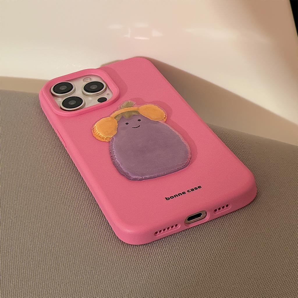Cute eggplant-shaped headphones suitable for Apple devices17Phone case15promax Korean Style iphone14Three-Dimensional13Silicone15