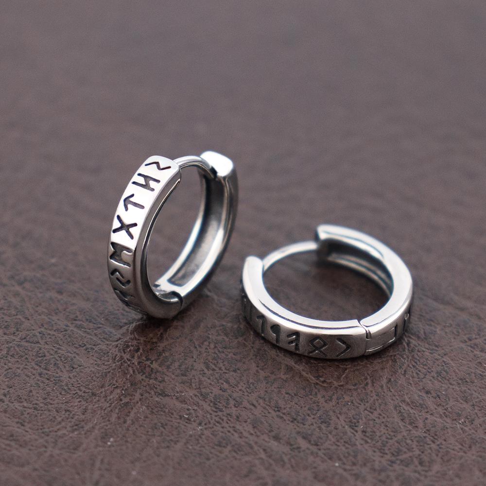 Fashion Norwegian Viking Rune Hoop Earrings for Men Woman Stainless Steel Unisex Nordic Huggie Hoop Earring Retro Charm Jewelry