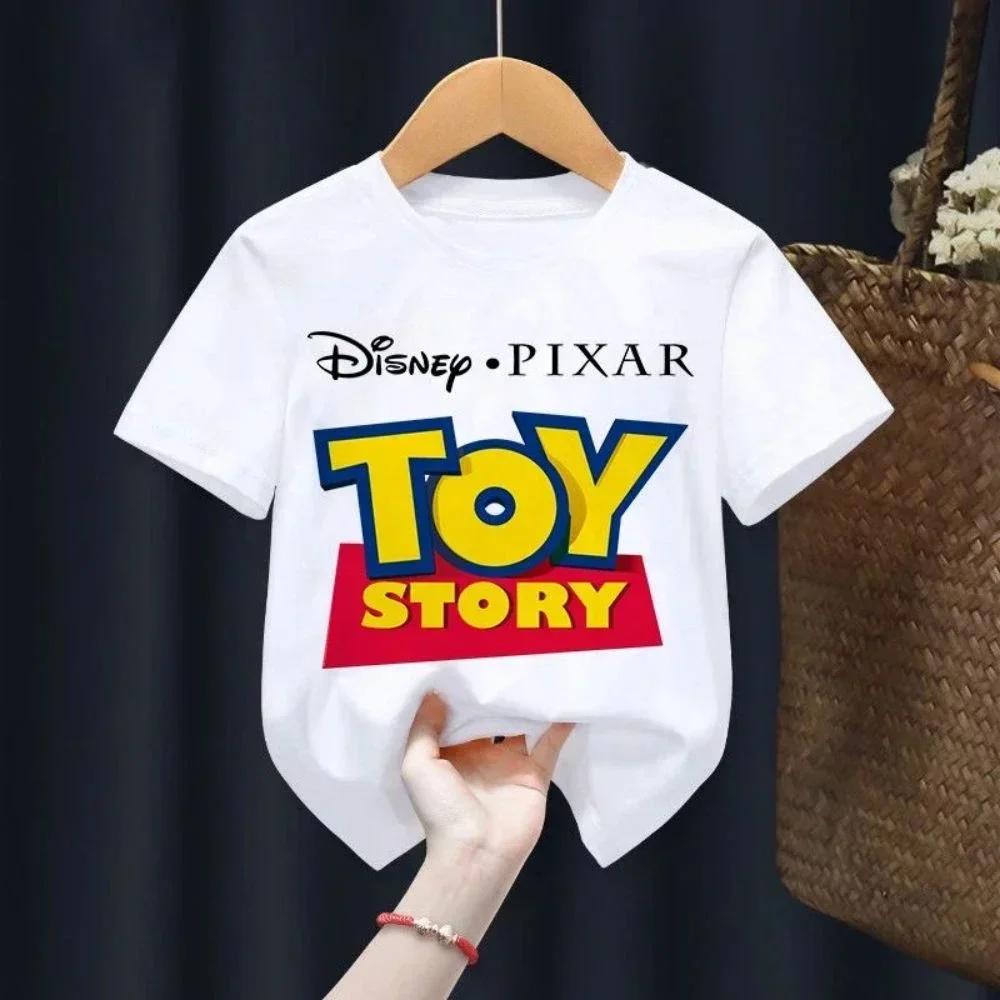 Летняя футболка Toy Story для детей Вуди Базз Лайтер Одежда Кавайи С коротким рукавом Аниме Мультфильм Дети Мальчики Девочки Повседневная футболка Топ