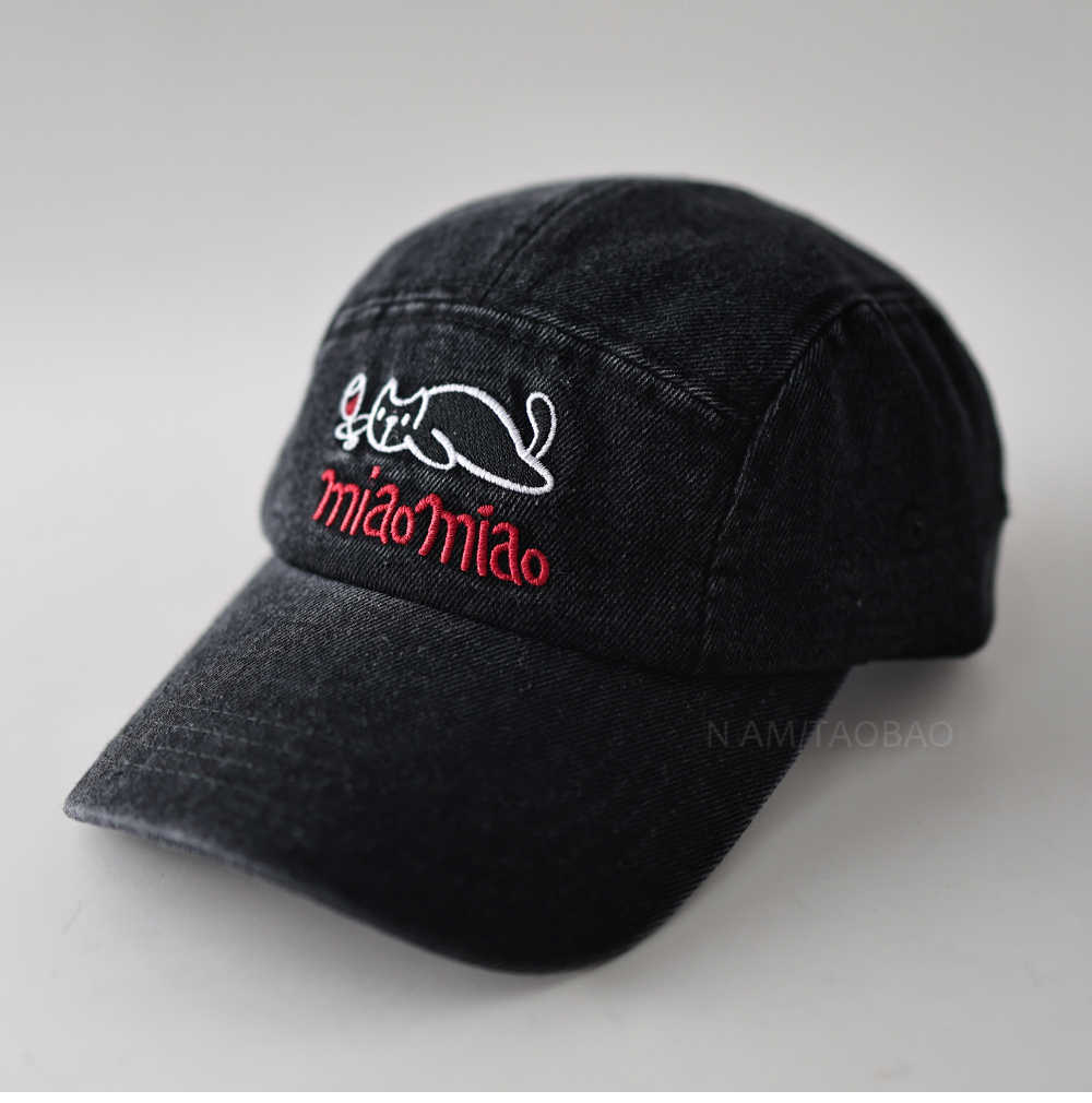 Fashion five-piece denim lazy kitten embroidered soft-top baseball cap female cute versatile casual sunshade spring cap