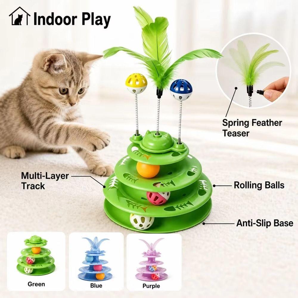 Anti Slip Base Cat Turntable Toy Rotating Ball Spring Wand Toy Funny Interactive Cat Toy Training
