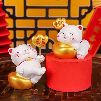 Милая статуэтка кота-талисмана удачи и богатства, китайский стиль, фигурка котенка на удачу, изделия из смолы, мультяшная мини-фигурка кота