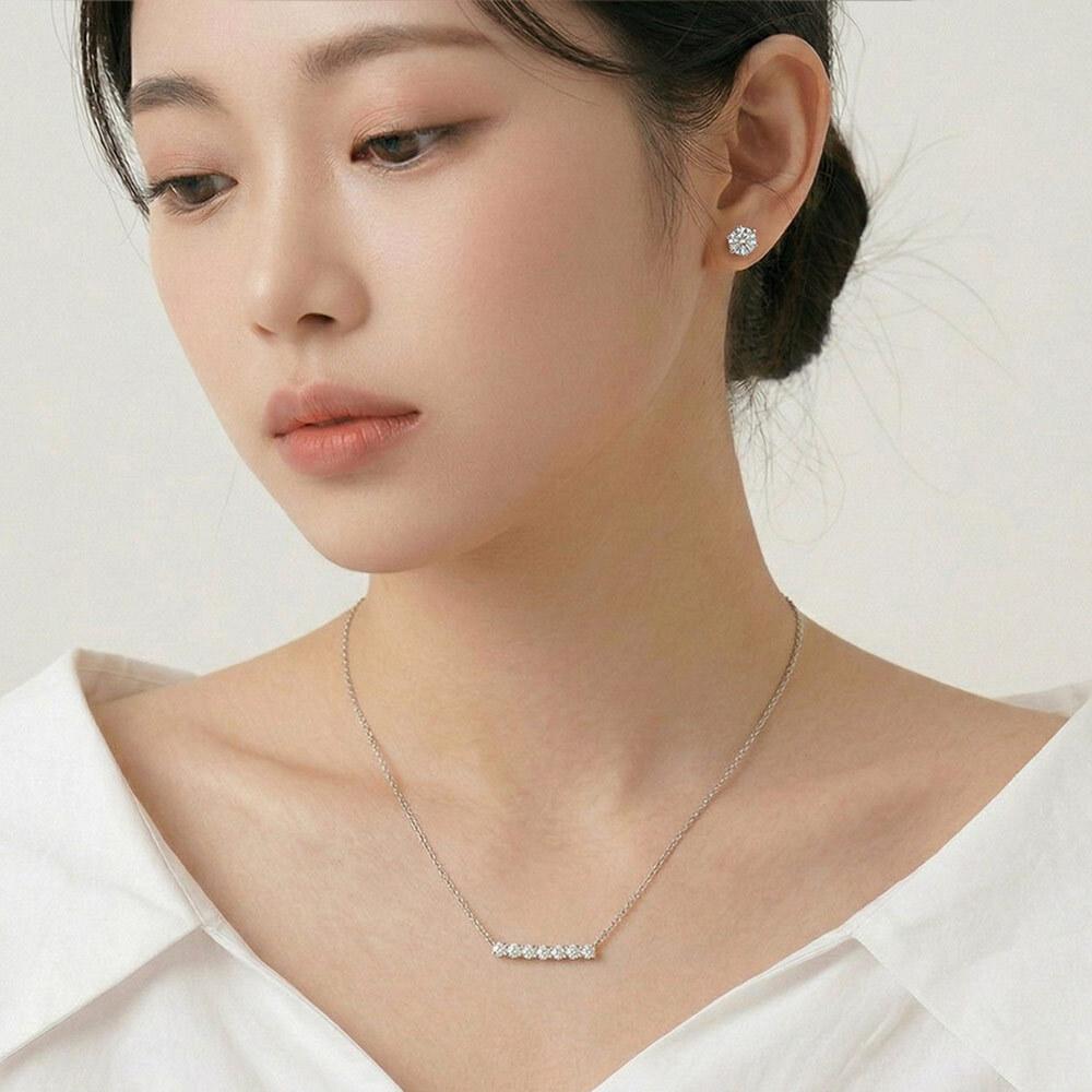 Dieuamour Moissanite 7-Stone Necklace + Earrings Set Gra Certificate