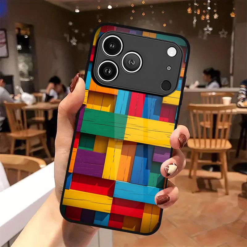 Яркий узор из деревянных блоков 2D Чехол для телефона для iPhone 17 16 15 14 13 12 11 X XR XS Max Pro 8 Plus - Стеклянная защитная крышка