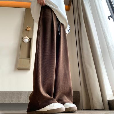 Европейские хлопковые широкие брюки для женщин Свободные осенне-зимние ленивые повседневные облегающие свободные широкие брюки Брюки, волочащиеся по полу